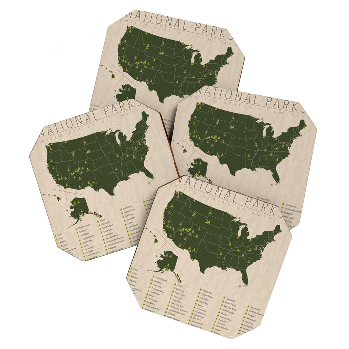 US National Parks w/ State Borders Coaster Gallery Image 1