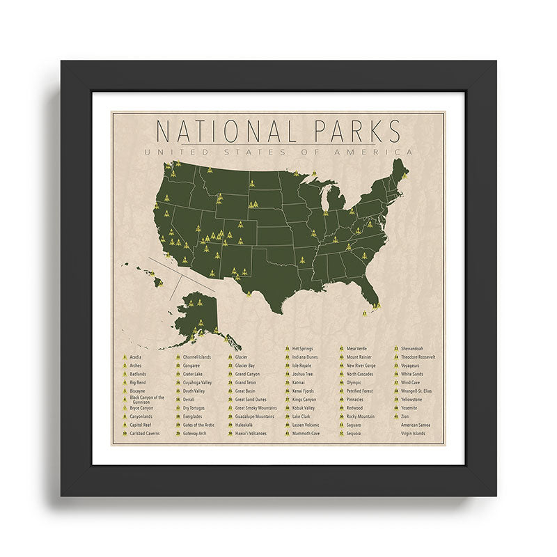 US National Parks w/ State Borders Framed Art Print Gallery Image 1