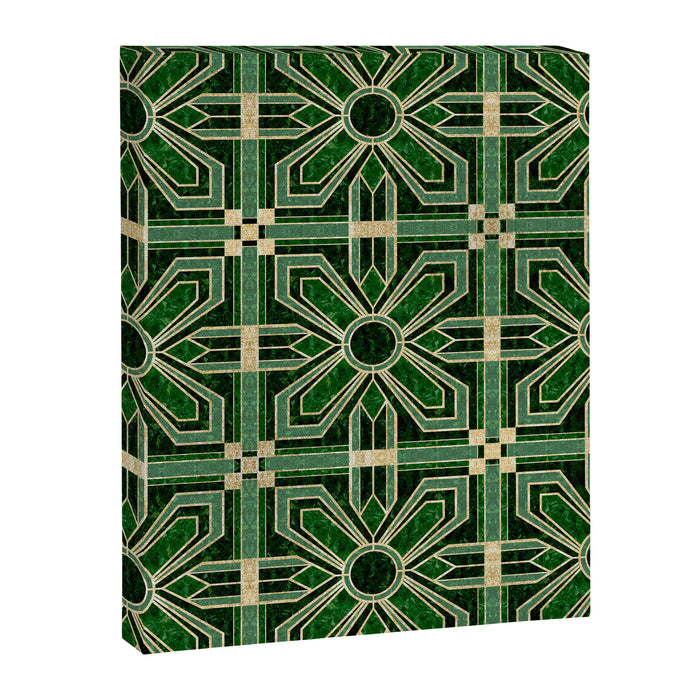 Art Deco Floral Tiles in Emerald Green and Faux Gold Canvas Print Gallery Image 1