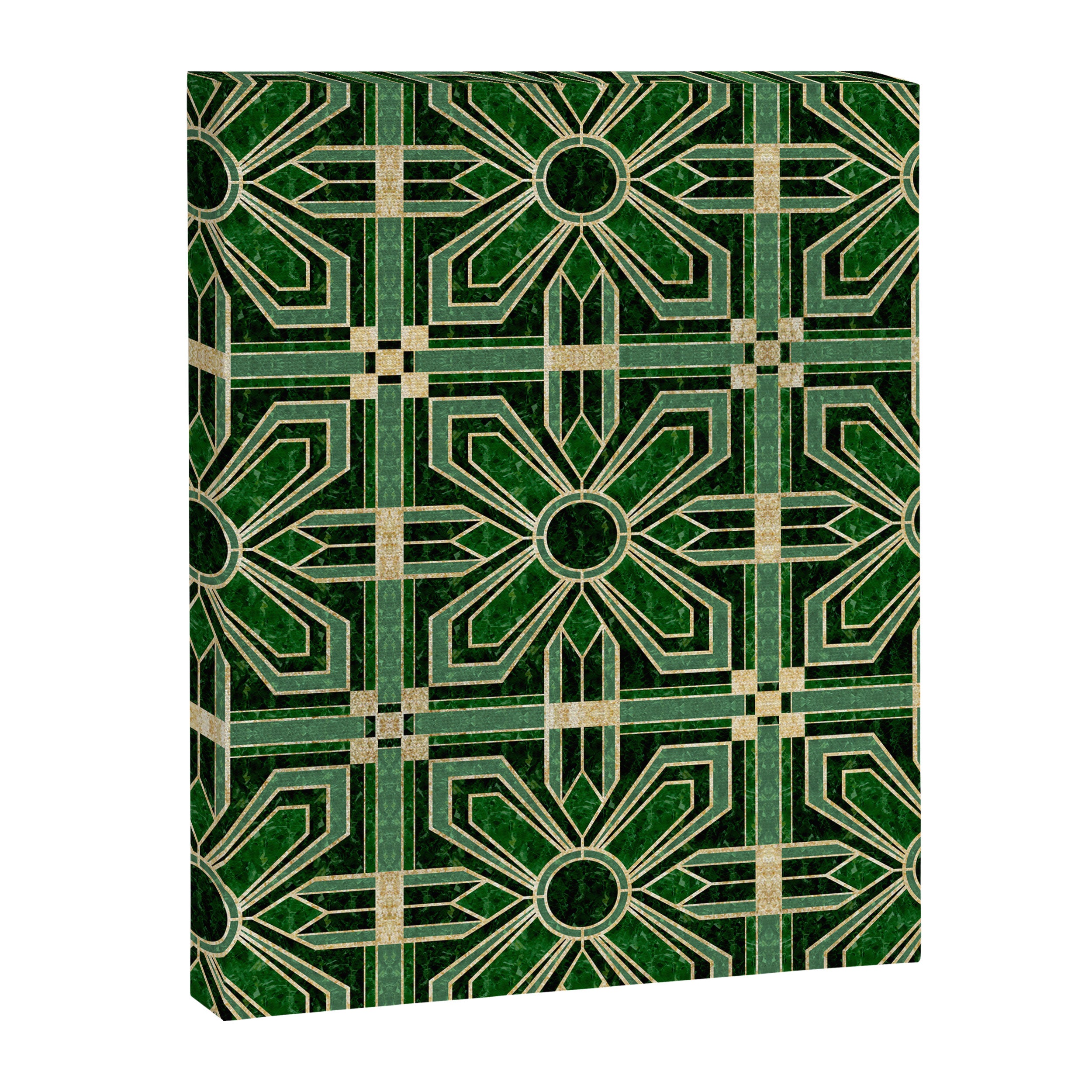 Art Deco Floral Tiles in Emerald Green and Faux Gold Canvas Print Gallery Image 8