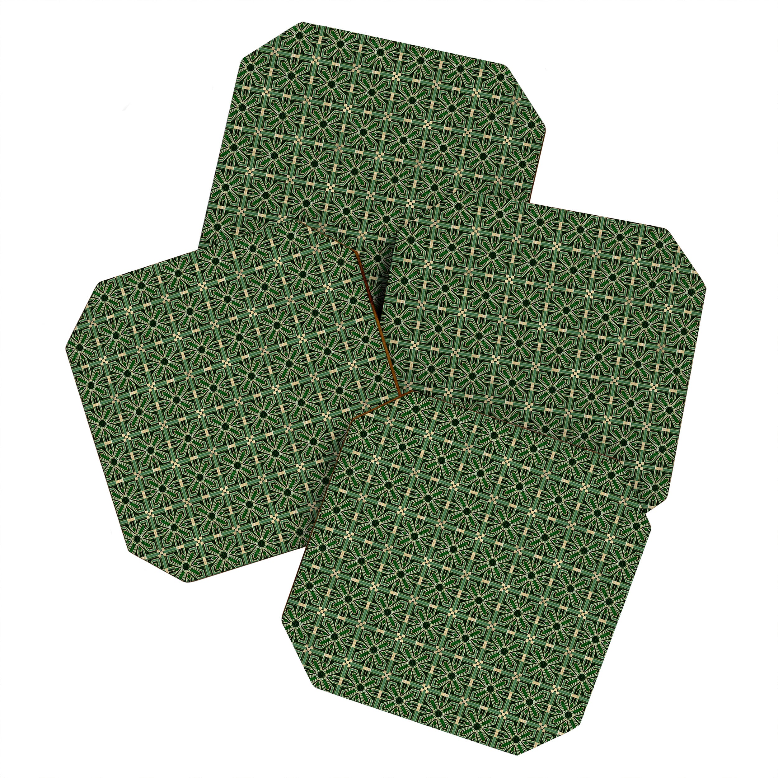 Art Deco Floral Tiles in Emerald Green and Faux Gold Coaster Gallery Image 1