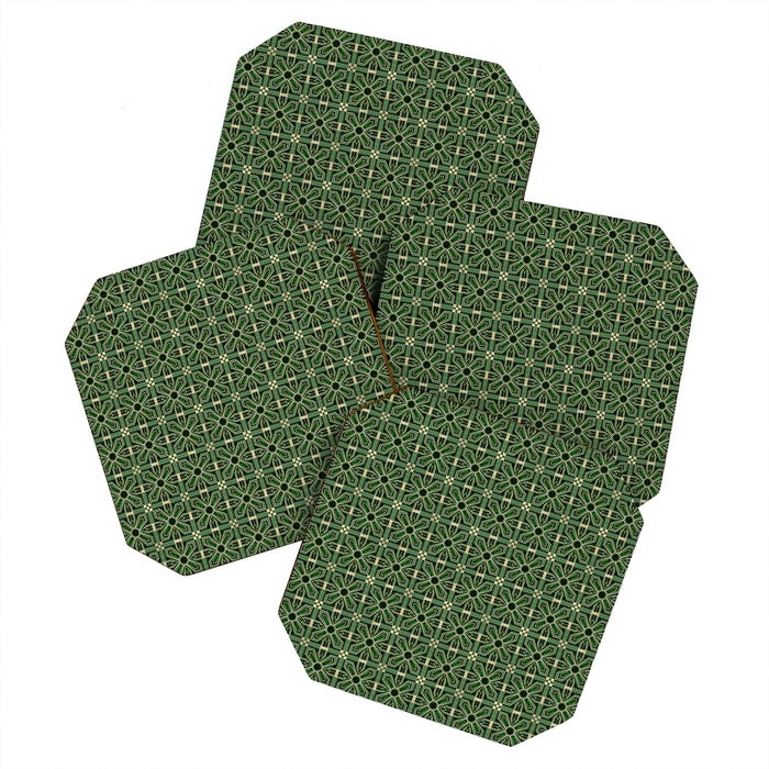 Art Deco Floral Tiles in Emerald Green and Faux Gold Coaster Gallery Image 1
