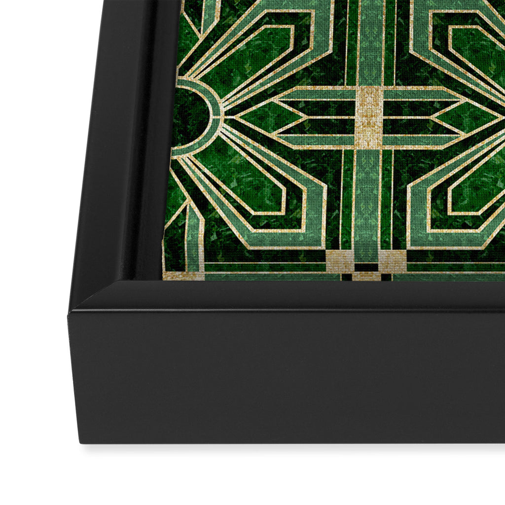 Art Deco Floral Tiles in Emerald Green and Faux Gold Framed Canvas Print Gallery Image 3