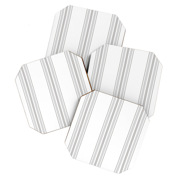 Farmhouse Ticking Stripes in Gray on White Coaster Gallery Image 1