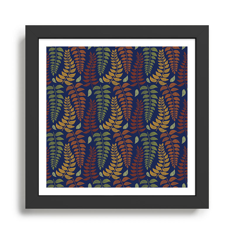 Leaf Fronds in Fall Colors on Navy Blue Framed Art Print Gallery Image 1