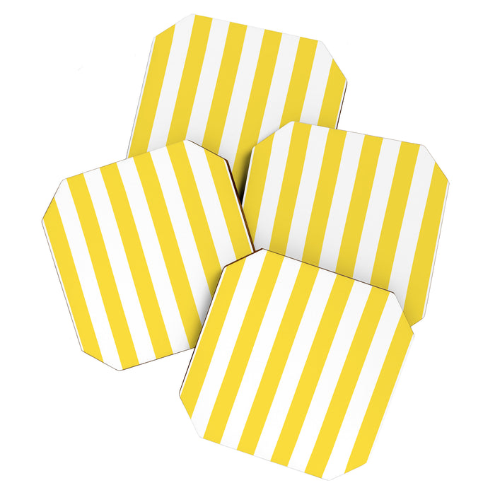 Lemon Yellow and White Wide Stripes Coaster Gallery Image 1