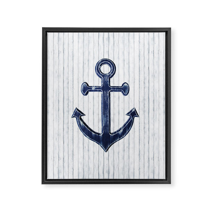 Rustic Anchor in navy blue Framed Canvas Print Gallery Image 1