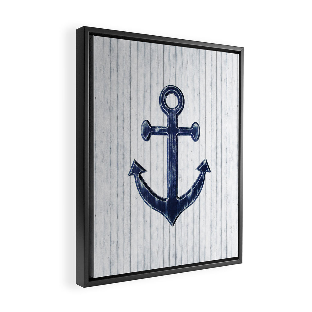 Rustic Anchor in navy blue Framed Canvas Print Gallery Image 2
