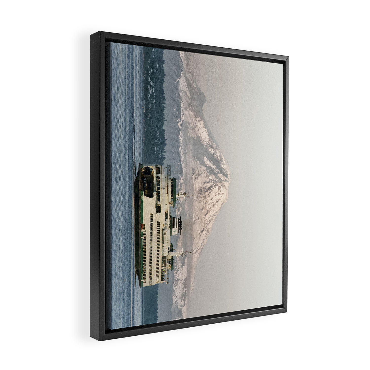 Seattle Bainbridge Island Ferry with Mount Rainier Framed Canvas Print Gallery Image 2