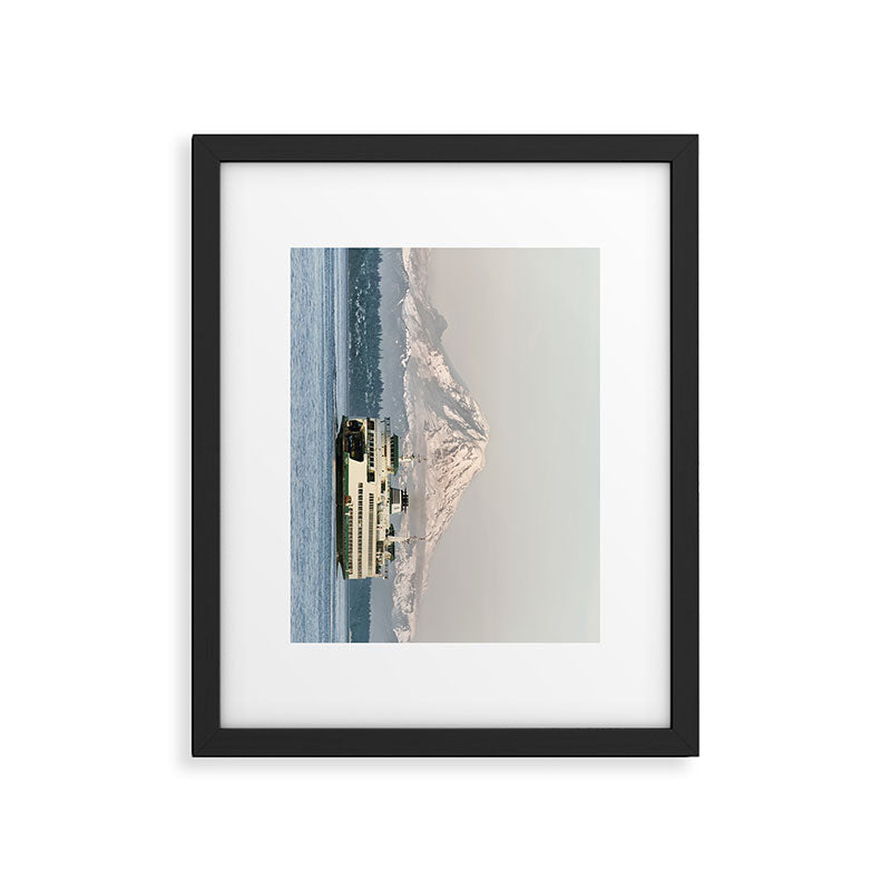 Seattle Bainbridge Island Ferry with Mount Rainier Framed Art Print