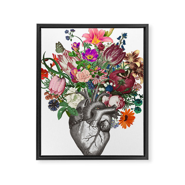 Anatomical heart and flowers Framed Canvas Print Gallery Image 1