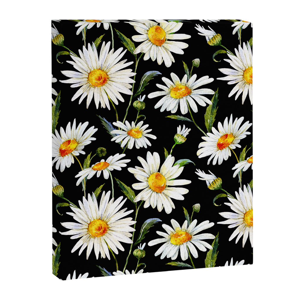 Floral Kingdom Cute White Daisy On Black Background Canvas Print Gallery Image 6