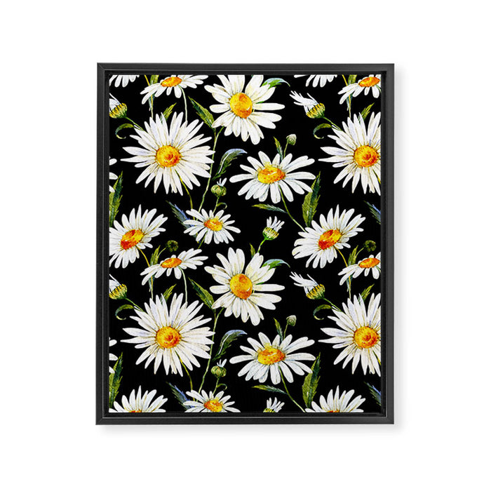 Floral Kingdom Cute White Daisy On Black Background Framed Canvas Print Gallery Image 1
