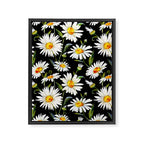 Floral Kingdom Cute White Daisy On Black Background Framed Canvas Print Gallery Image 6