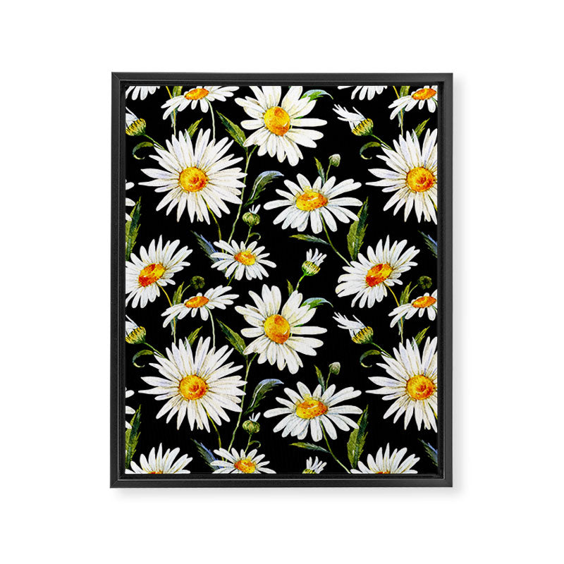 Floral Kingdom Cute White Daisy On Black Background Framed Canvas Print Gallery Image 6