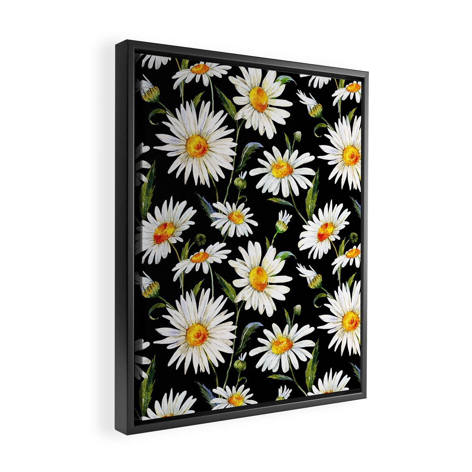 Floral Kingdom Cute White Daisy On Black Background Framed Canvas Print Gallery Image 2