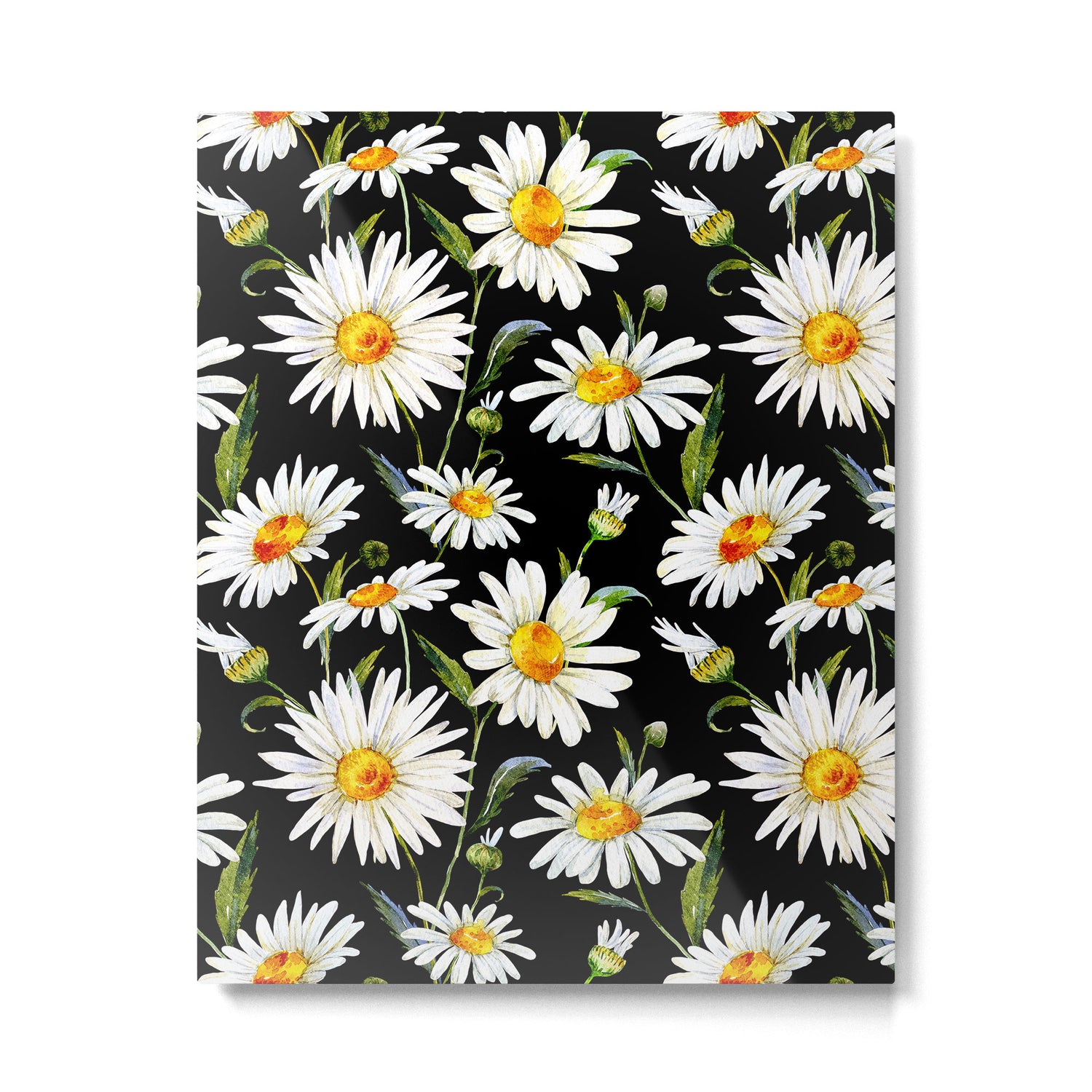 Floral Kingdom Cute White Daisy On Black Background Metal Print Gallery Image 4
