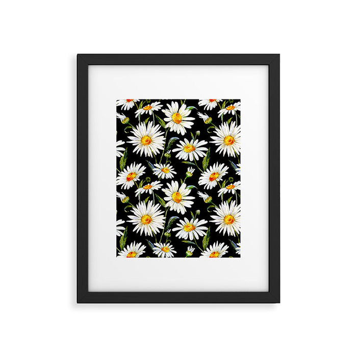 Floral Kingdom Cute White Daisy On Black Background Framed Art Print Gallery Image 1
