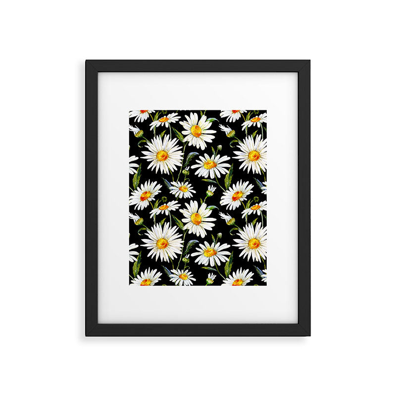 Floral Kingdom Cute White Daisy On Black Background Framed Art Print Gallery Image 5