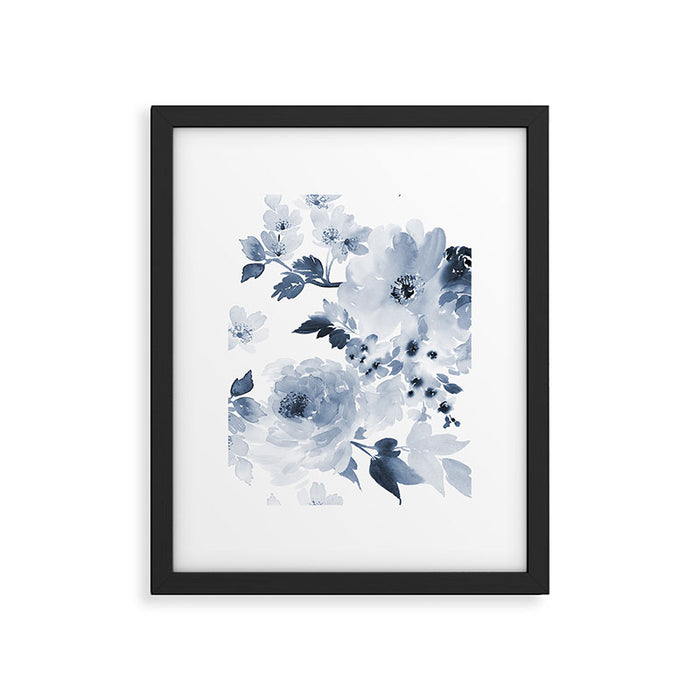 Floral Kingdom Watercolor Navy Blue Painting Of Flowers Peony Framed Art Print Gallery Image 1