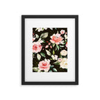 Pink & White Roses On Black Background Watercolor Painting Floral Pattern Framed Art Print Gallery Image 5