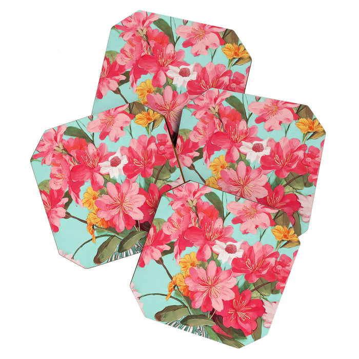 Azalea and Wildflower Bouquet on Teal Coaster Gallery Image 1