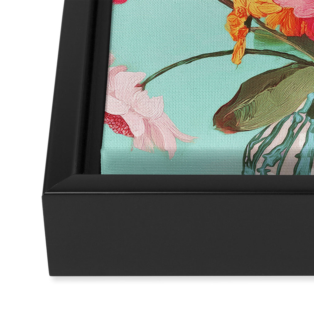 Azalea and Wildflower Bouquet on Teal Framed Canvas Print Gallery Image 3