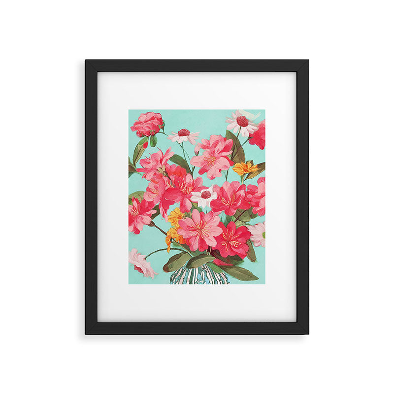 Azalea and Wildflower Bouquet on Teal Framed Art Print Gallery Image 5