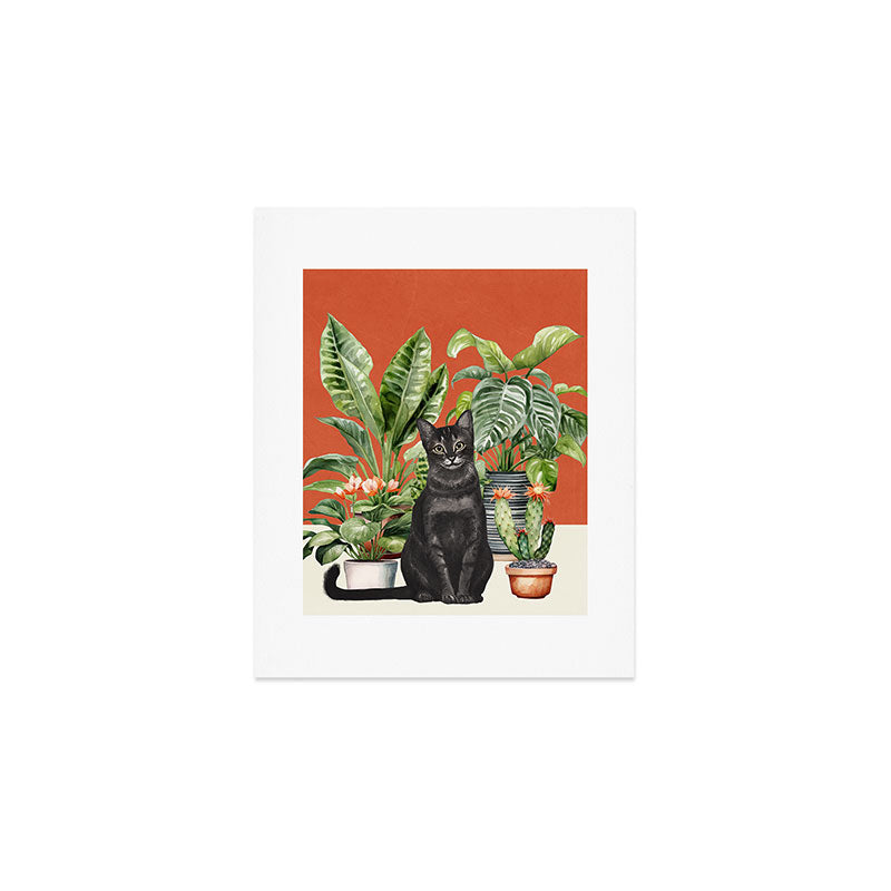 Black Cat And House Plants 3 Art Print Gallery Image 1
