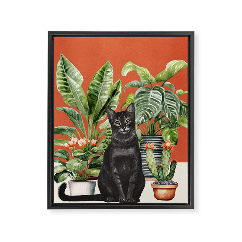 Black Cat And House Plants 3 Framed Canvas Print Gallery Image 6