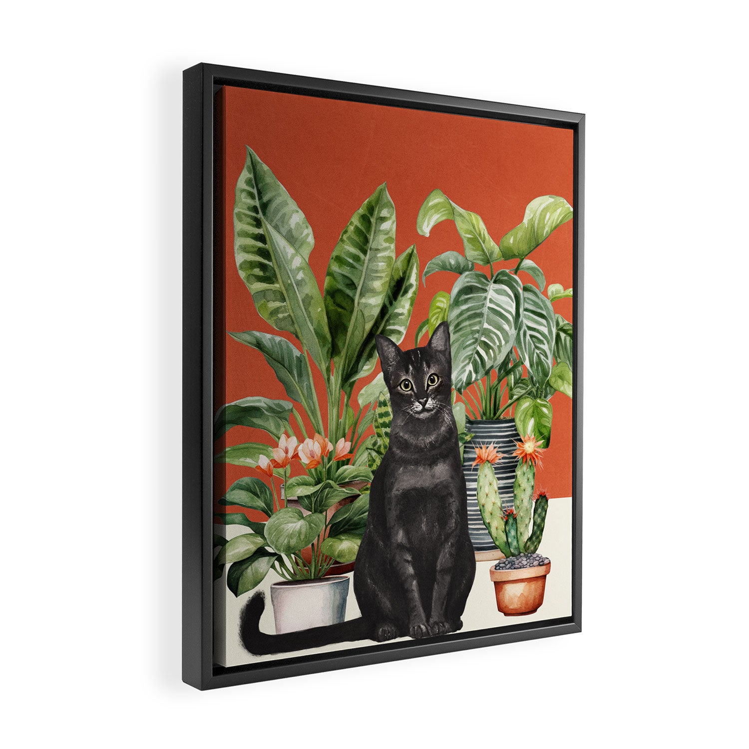 Black Cat And House Plants 3 Framed Canvas Print Gallery Image 2