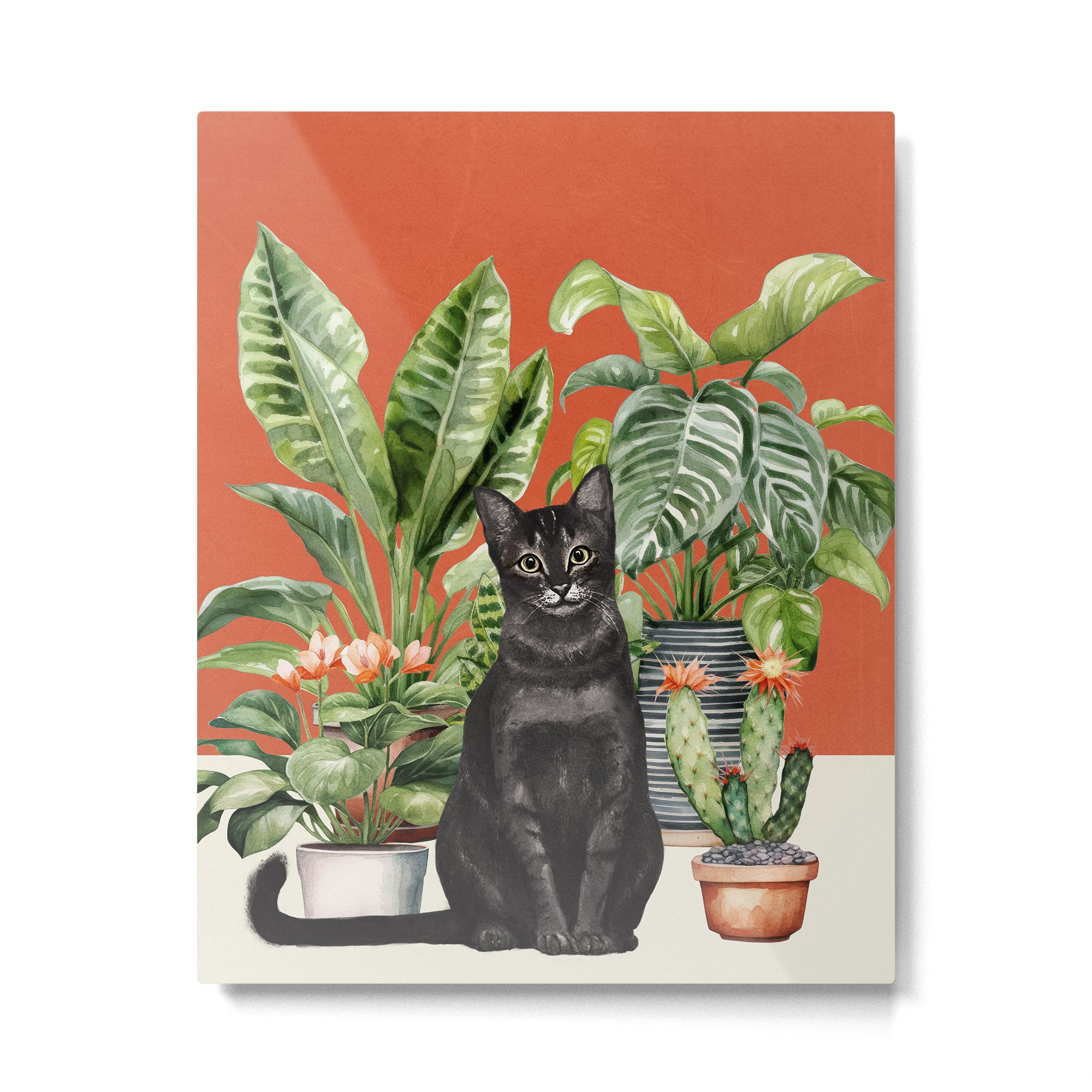 Black Cat And House Plants 3 Metal Print Gallery Image 4