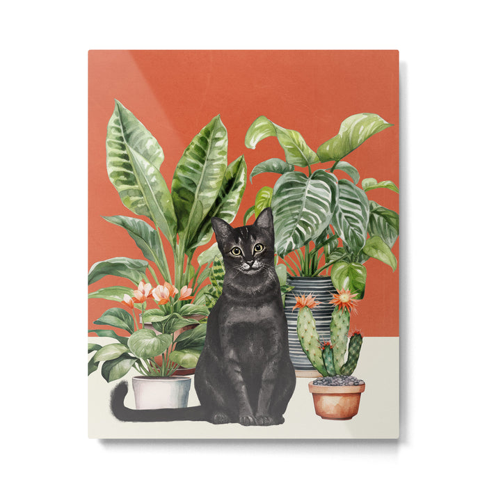 Black Cat And House Plants 3 Metal Print Gallery Image 1
