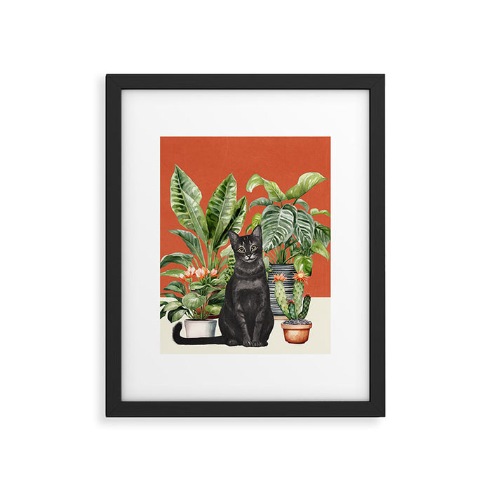 Black Cat And House Plants 3 Framed Art Print Gallery Image 1