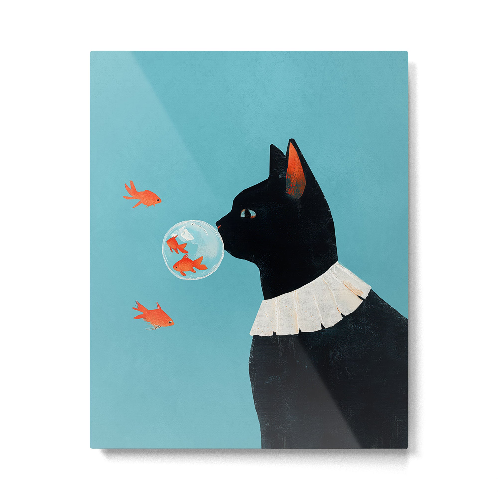Cat and Goldfish Metal Print Gallery Image 4