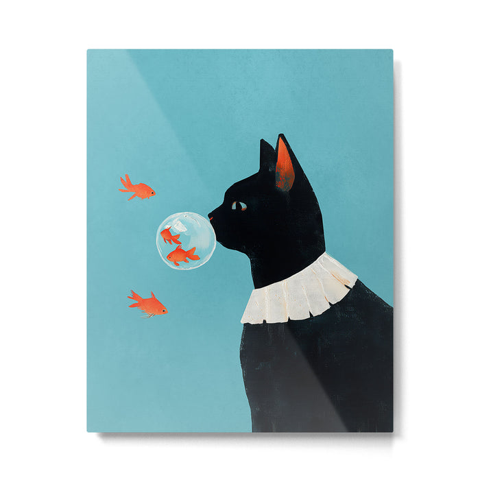Cat and Goldfish Metal Print Gallery Image 1
