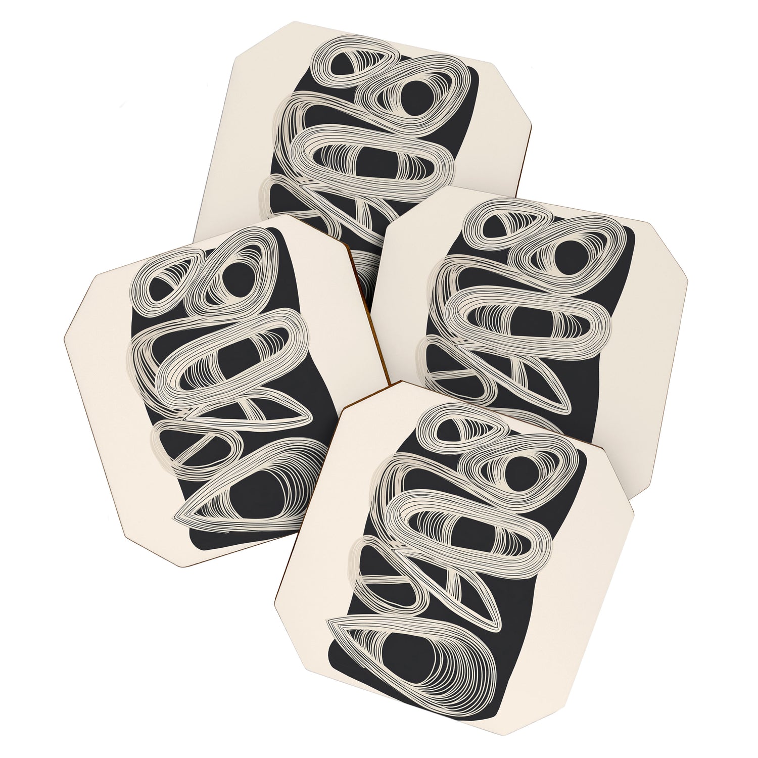 Continuous Flow - Monochrome Abstract Design Coaster Gallery Image 1