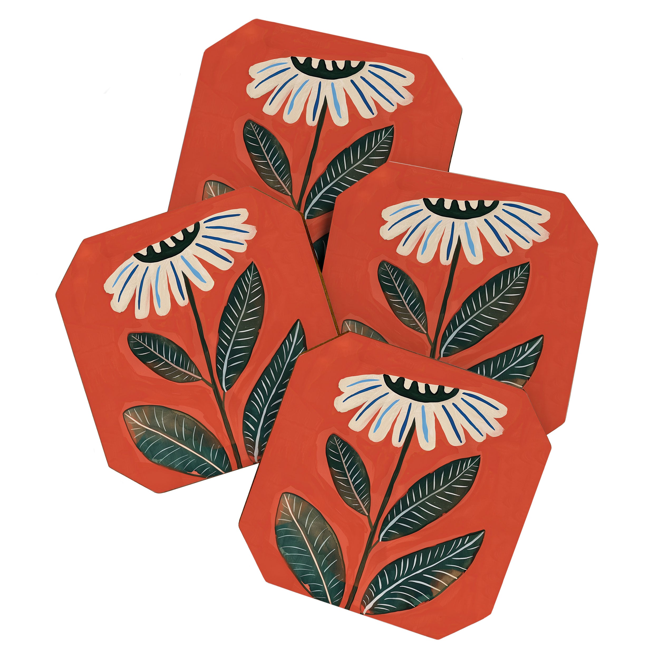 Folk Daisy Botanical Art Coaster Gallery Image 1