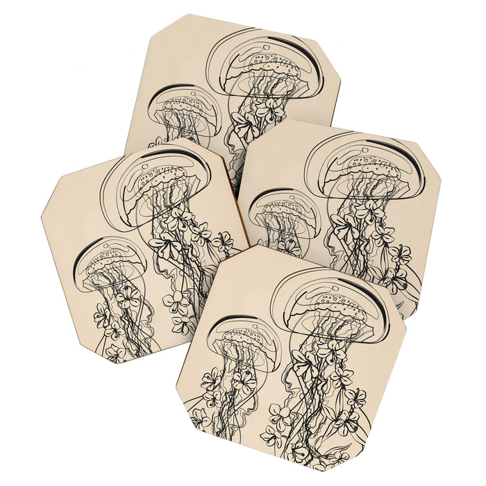 Minimal Floral Jellyfishes 1 Coaster Gallery Image 1