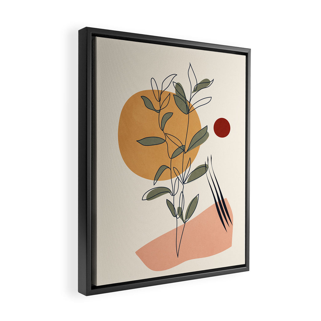 Minimal Line Young Leaves Framed Canvas Print Gallery Image 2