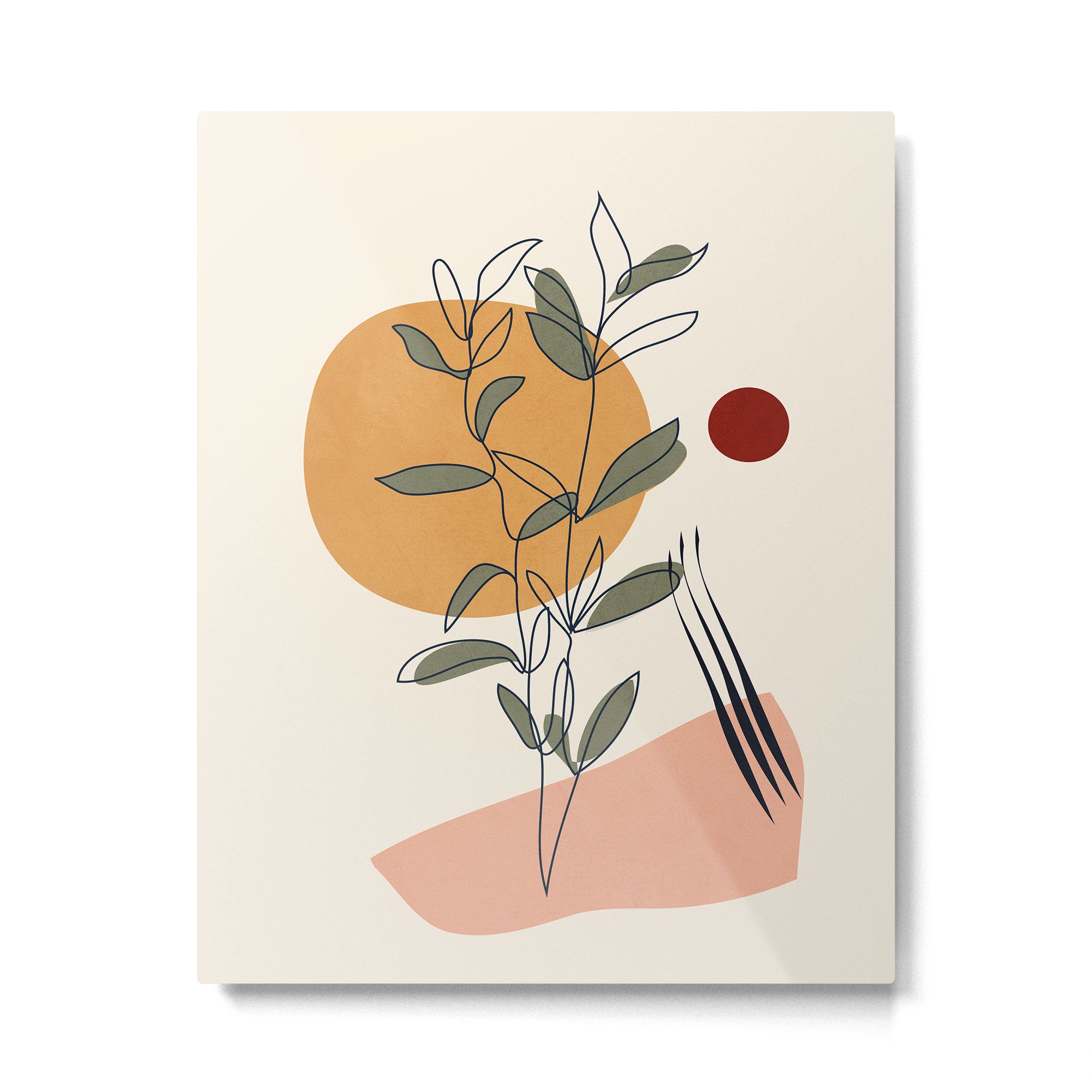 Minimal Line Young Leaves Metal Print Gallery Image 4