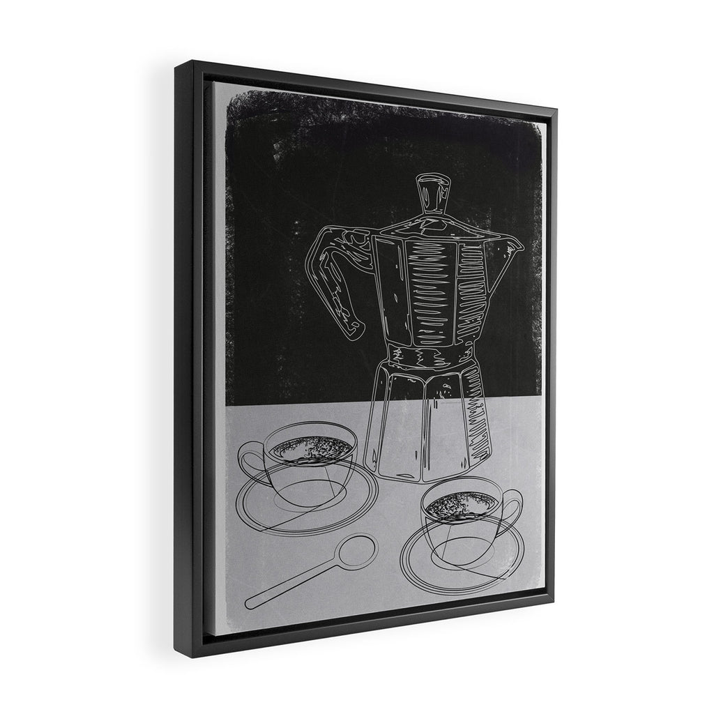 Minimalist Black And White Coffee Cups Framed Canvas Print Gallery Image 2