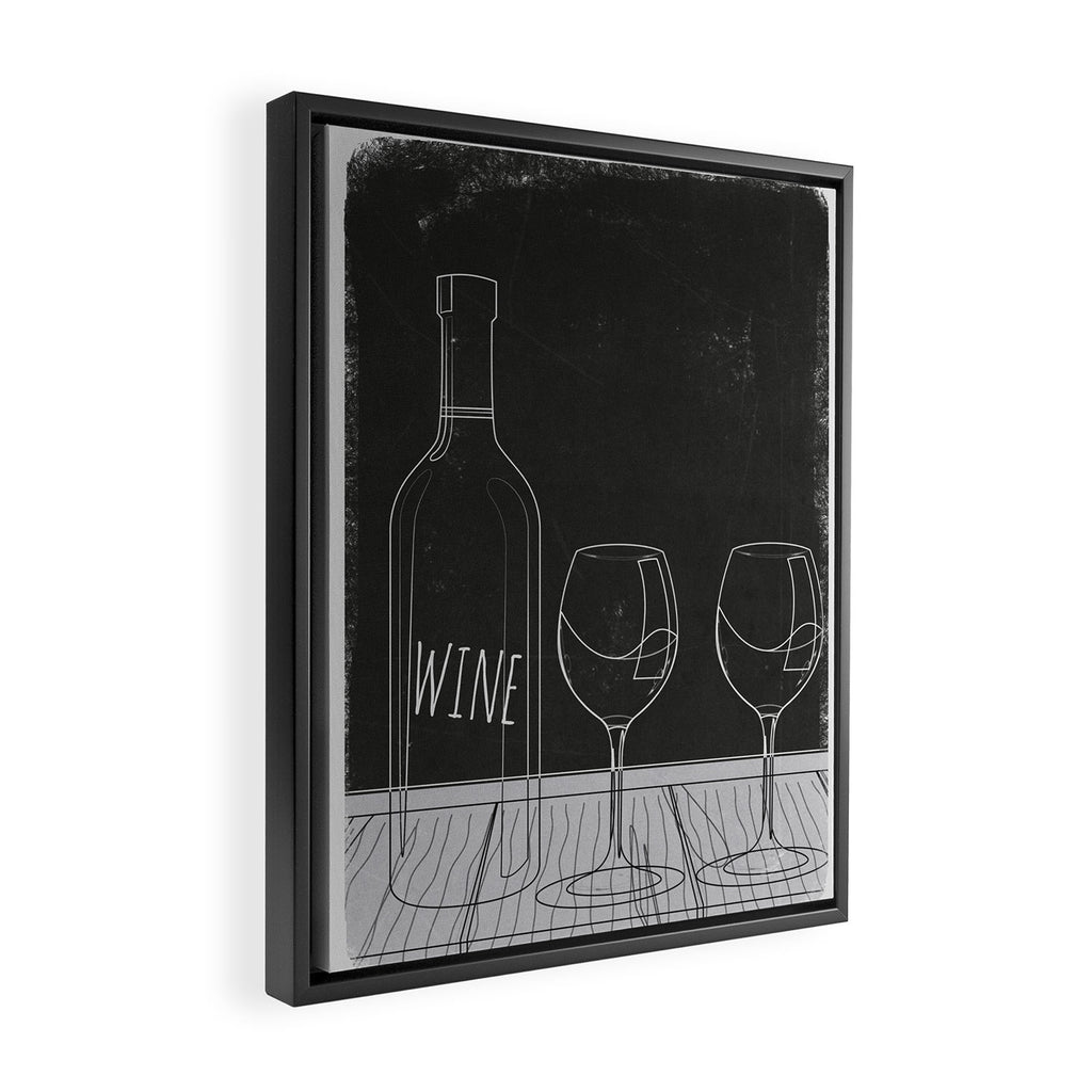 Minimalist Black and White Wine Glasses Framed Canvas Print Gallery Image 2