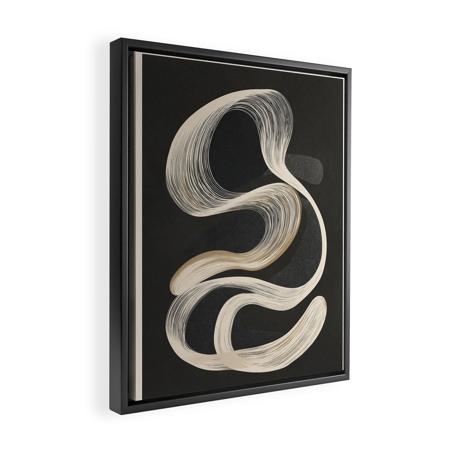 Monochrome Flow - Abstract Line Movement Framed Canvas Print Gallery Image 2