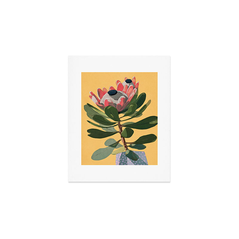 Protea Bloom with Sage Leaves Art Print Gallery Image 1