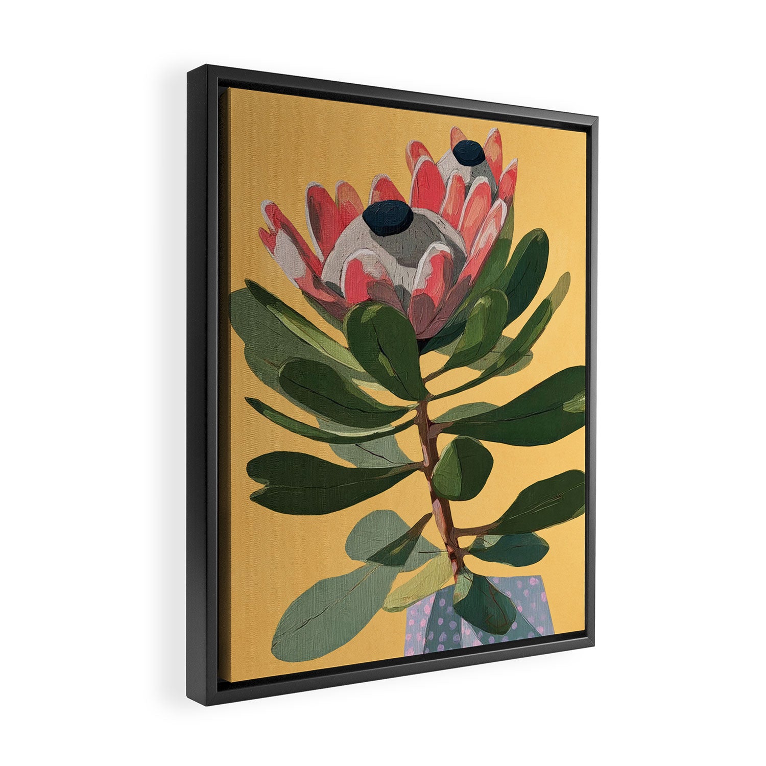 Protea Bloom with Sage Leaves Framed Canvas Print Gallery Image 2