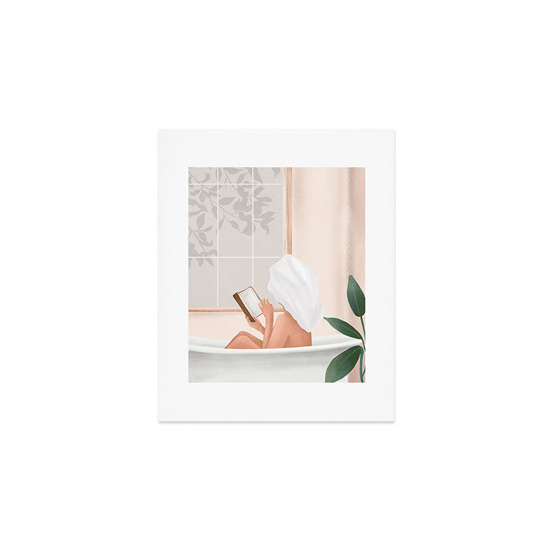 Reading Girl in Bathtub Art Print Gallery Image 1