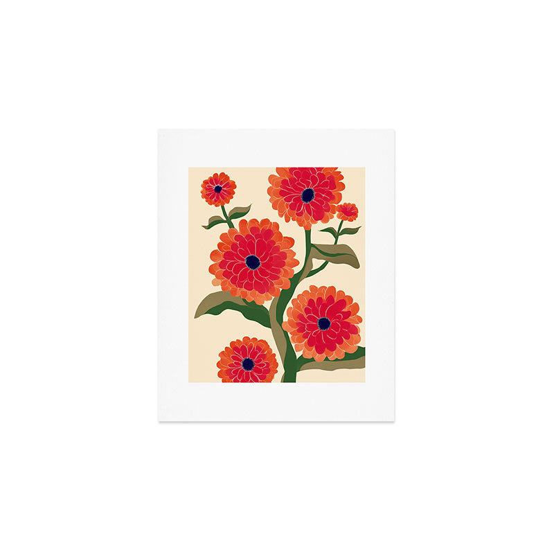 Red Zinnias Art Print Gallery Image 1