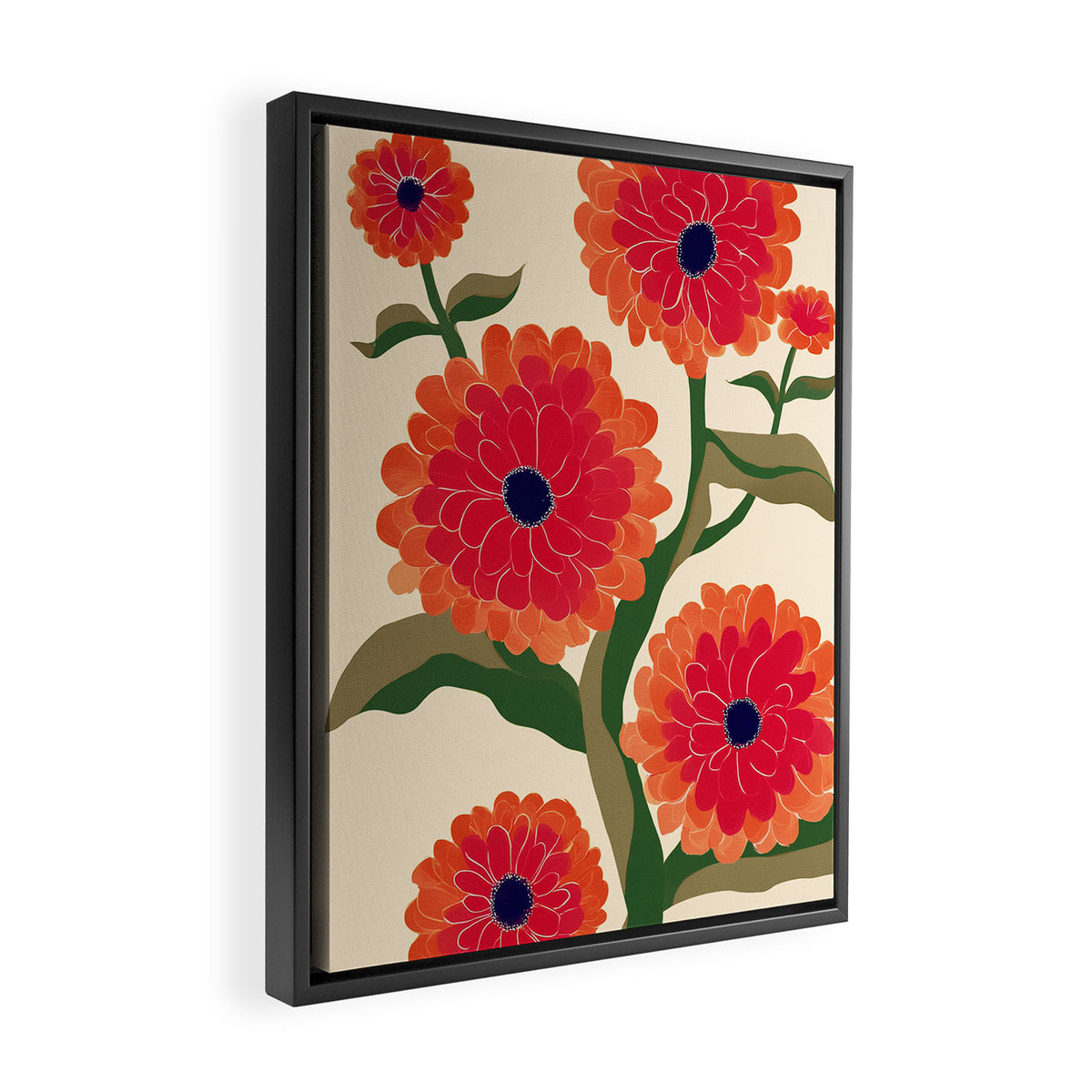 Red Zinnias Framed Canvas Print Gallery Image 2