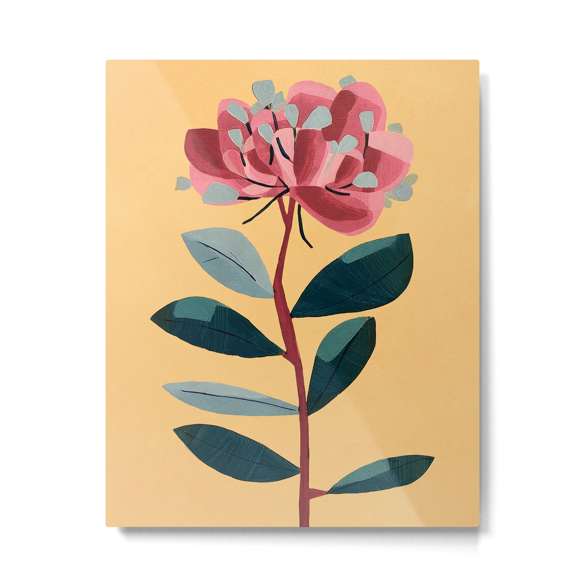 Rose Stem with Dusty Blue Leaves Metal Print Gallery Image 4